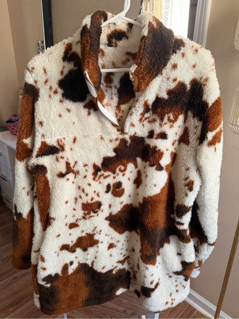 Sherpa Pullover Quarter Zip Cow print Jacket